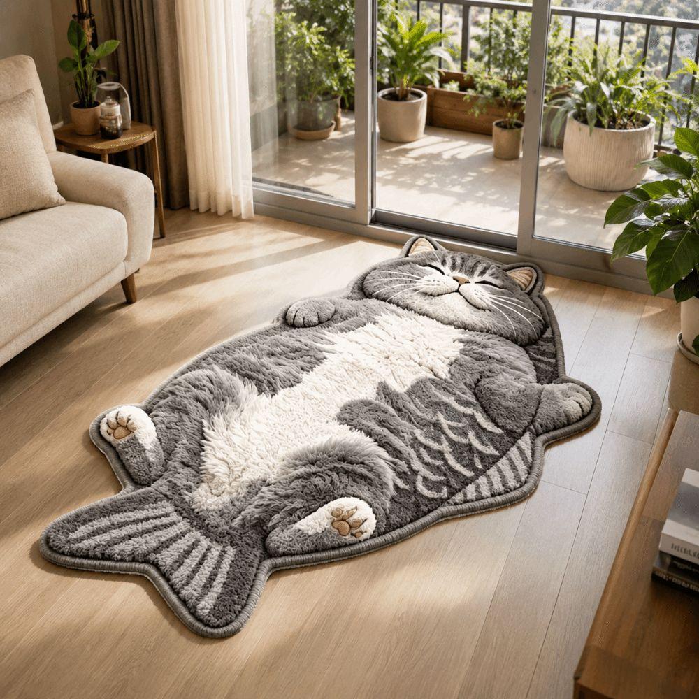 Anti-fouling Home Decor Carpet Easy To Clean Cartoon Cat Carpet Fish-Shaped Area Rug Bedrooms