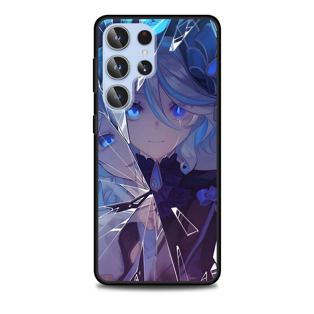 Cute Furina Genshin Impact Case for Samsung Galaxy S23 S21 S20 FE S24 S22 Ultra S10 S10e S9 Plus Soft Black TPU Phone Cover
