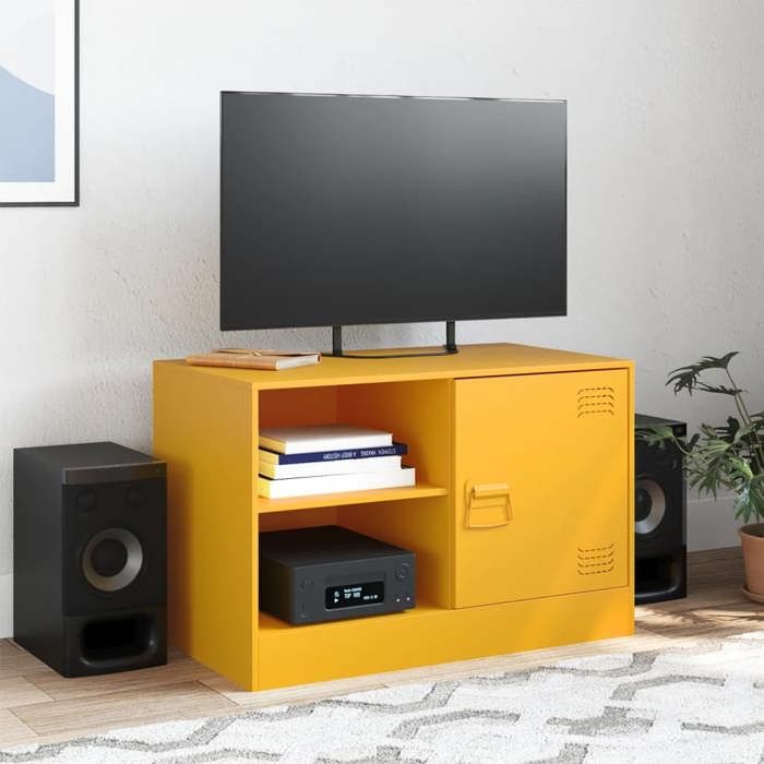 VidaXL Meuble TV jaune moutarde 67x39x44 cm acier, banc TV, meuble télé, meuble multimédia, buffet TV, meuble hifi, centre 841697