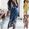 Spring 2026 European & American Women's Elegant V-Neck High-Waist Dress with Tie-Up and Print