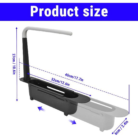 Telescopic Kitchen Over Sink Organizer with Towel Hanger, 2-in-1 Retractable Sink Drainer with Bracket and Crossbar Adjustable Expandable Sink Caddy