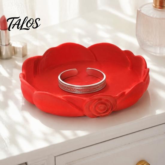 Delicate Rose Shaped Dish Jewelry Storage Tray, Decorative Plastic Trinket Dish, 3D Small Item Container Printed Desktop Organizer for Earrings