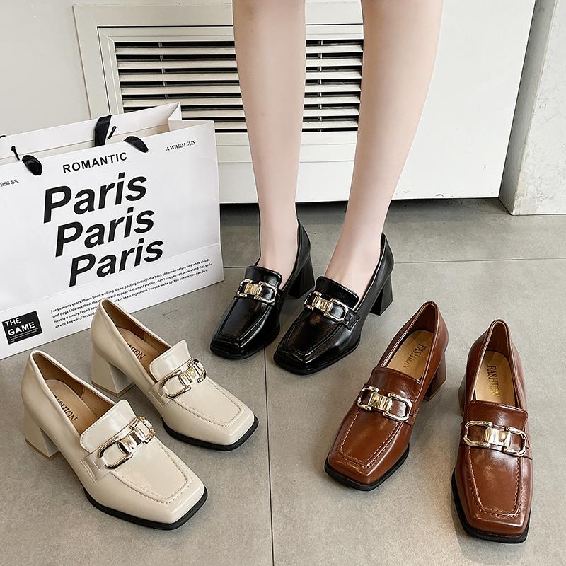 Fashion New Style Square High Heels Loafers Women Autumn Chunky Platform Pumps Woman Slip On Black Luxury Shoes Mary Janes Zapatos Mujer