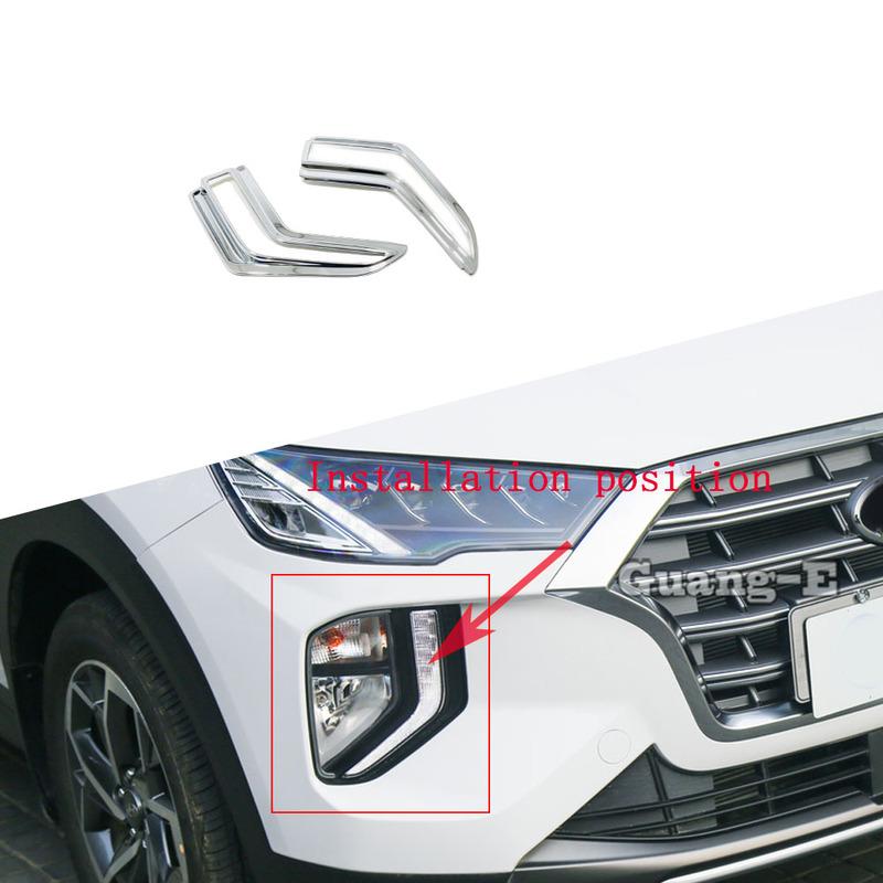 Car Body Front Fog Light Lamp Detector Frame Stick Styling ABS Chrome Trim Eyebrow 2PCs For Hyundai Tucson