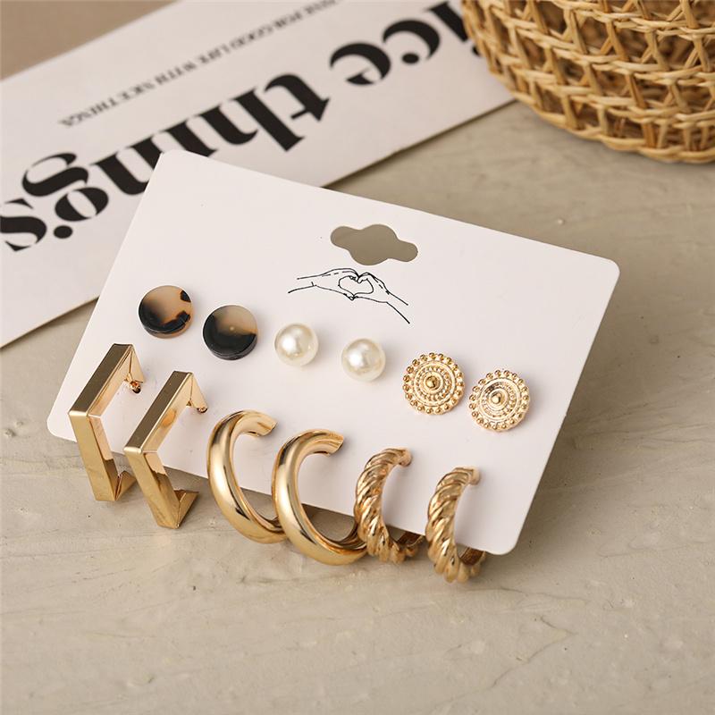 Bohemian Fashion Acrylic Leopard Round Circle Hoop Earrings Set For Women Gold Color Butterfly Pearls Drop Earrings Set Jewelry