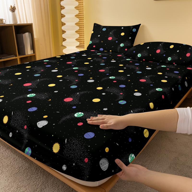 1 Simple Modern Interstellar Travel Printed Matte Fitted Sheet, Bedroom Printed Bed Cover, Bedding (Excluding Pillowcases)