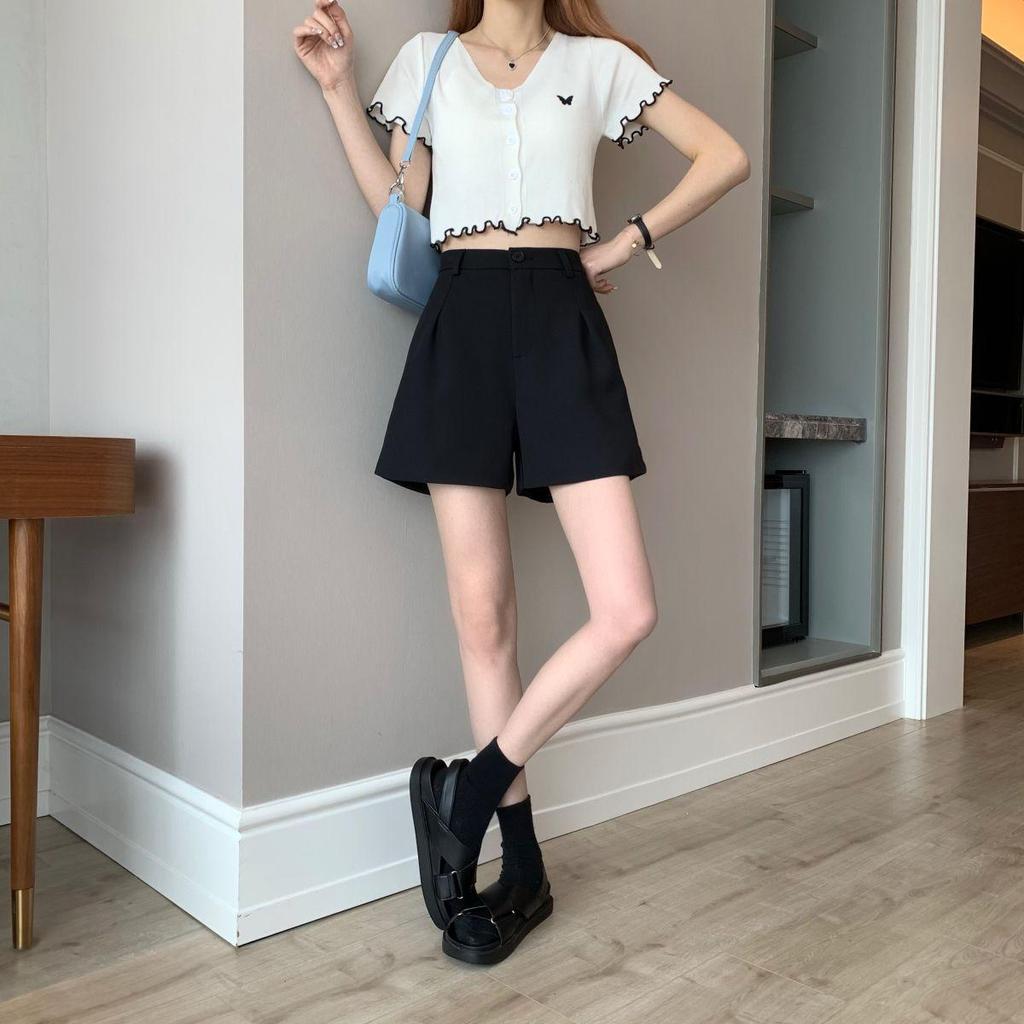 Women's High Waist Black Casual A-line Summer Sports Shorts - Loose Fit, Wide Leg, 2026