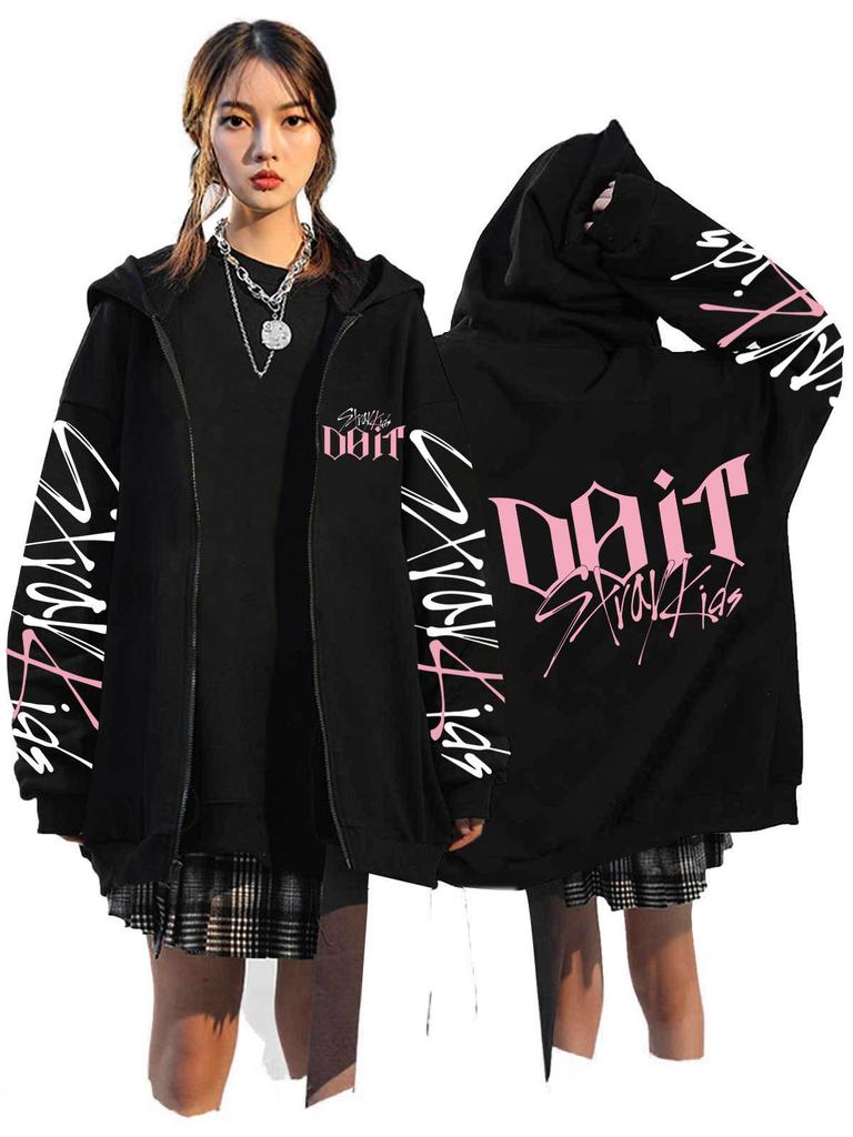 Stray Kids DO IT Harajuku Hoodie Zip Up Print Sweatshirt Loose Fit