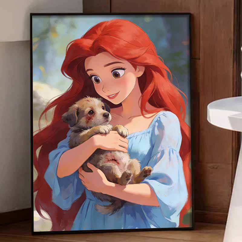 Disney Ariel Princess with Puppy Diamond Painting Art Kit Handmade DIY5D Home Decor Gift