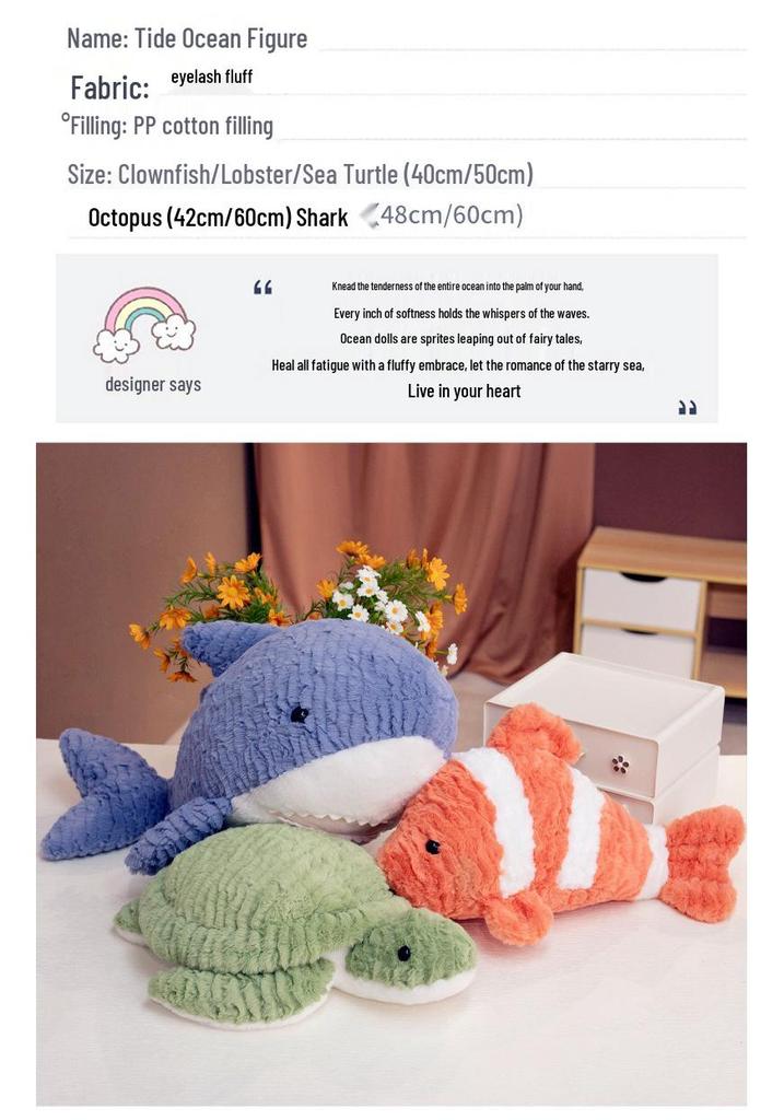 Clownfish, Shark, Octopus, Sea Turtle, Lobster Plush Toy Set – Kids' Aquarium Souvenir Gift