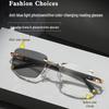 Rimless Photochromic Anti-Blue Light Reading Glasses for Middle-Aged & Elderly - Anti-Fatigue, Eye Protection Presbyopic Glasses