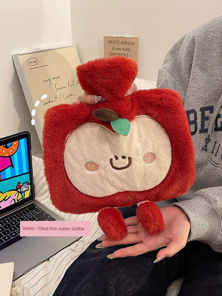 Apple Hot Water Bottle, Refillable, Thick Plush, Large Size, Specifically for Use in Bed, for Warming the Stomach, and Keeping Warm