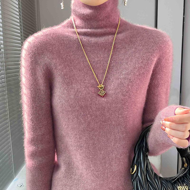 Stylish Elasticity High-Neck Sweater Women Autumn Winter Long Sleeve Knitted Knitwear Woman Solid Color Warm Turtleneck Pullover