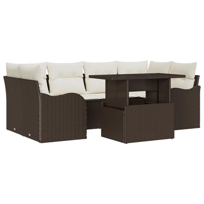 Ensemble de Canapés de Jardin 7 pièces vidaXL avec Coussins Marron Rattan Poly, Canapé de Jardin 2 Places vidaXL 3357131