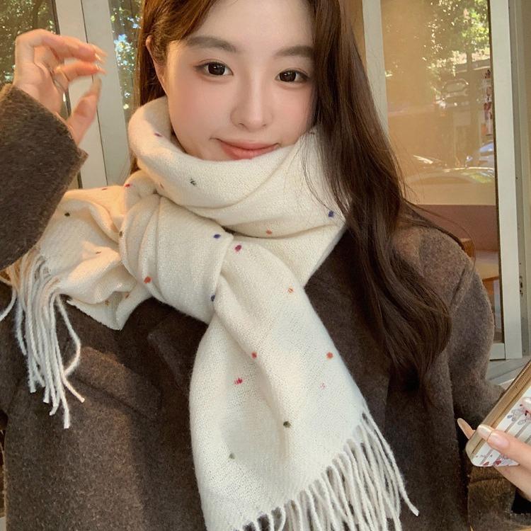 New Scarf for Women In Autumn and Winter High Quality Cute Polka Dot Tassel Warm Korean Style Versatile Scarf