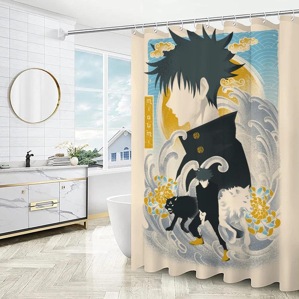 Things for the Bathroom Accessories Sets Luxury Jujutsu Kaisen Folding Partition Shower Curtain Waterproof Curtains Bath Quarto