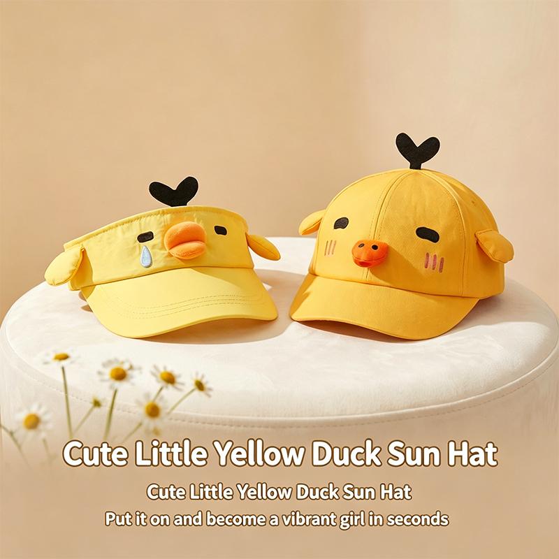 Cute Yellow Duck Baseball Cap, Adjustable Cartoon Sun Visor, Funny Animal Hat for Kids and Adults Outdoor