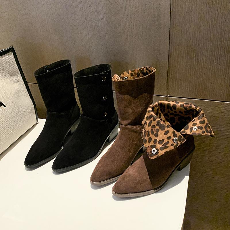 Fashion Leopard Women Ankle Boots Designer New Pointed Toe Heeled Shoes 2025 Winter Goth Retro Woman Fashion Gladiator Boots Pumps Botas