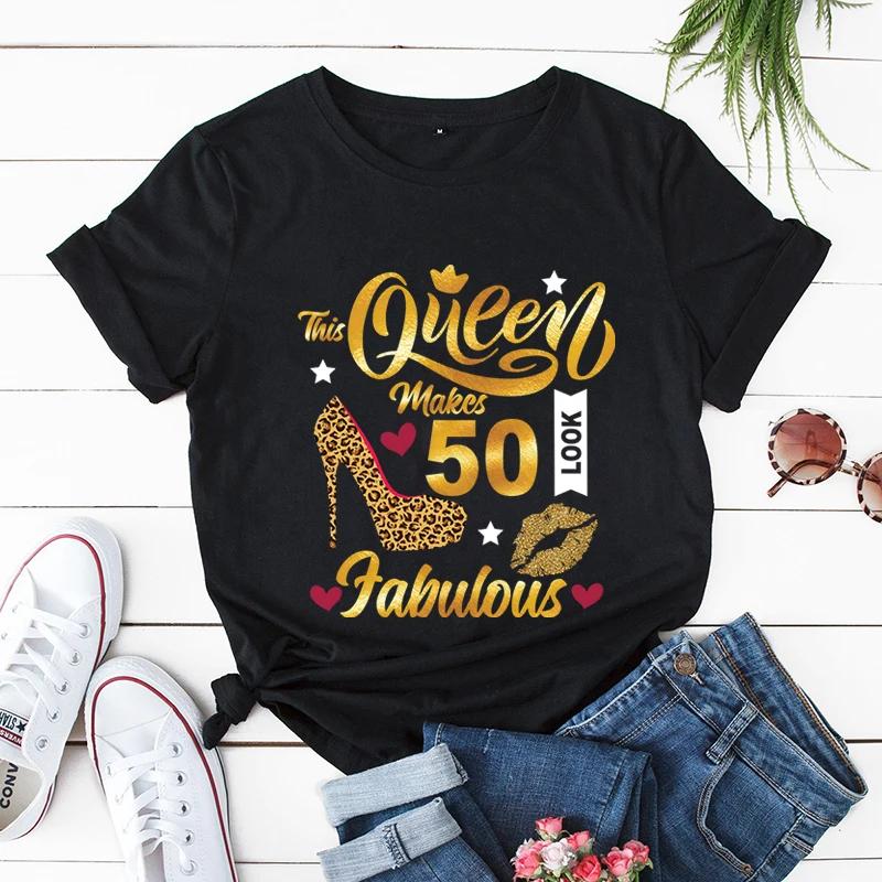 Birthday Queen Print Women T-shirts Birthday Party Women Tshirts 50 It's My Birthday Tees Leopard Graphic Tee T Shirt Y2k Tops
