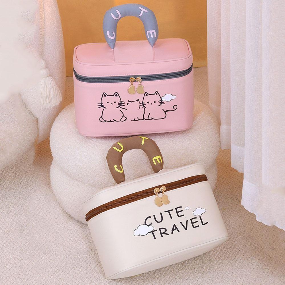 Portable Cosmetic Bags with Handle Toiletry Pouch Convenient Travel Makeup Bag Casual Shopping
