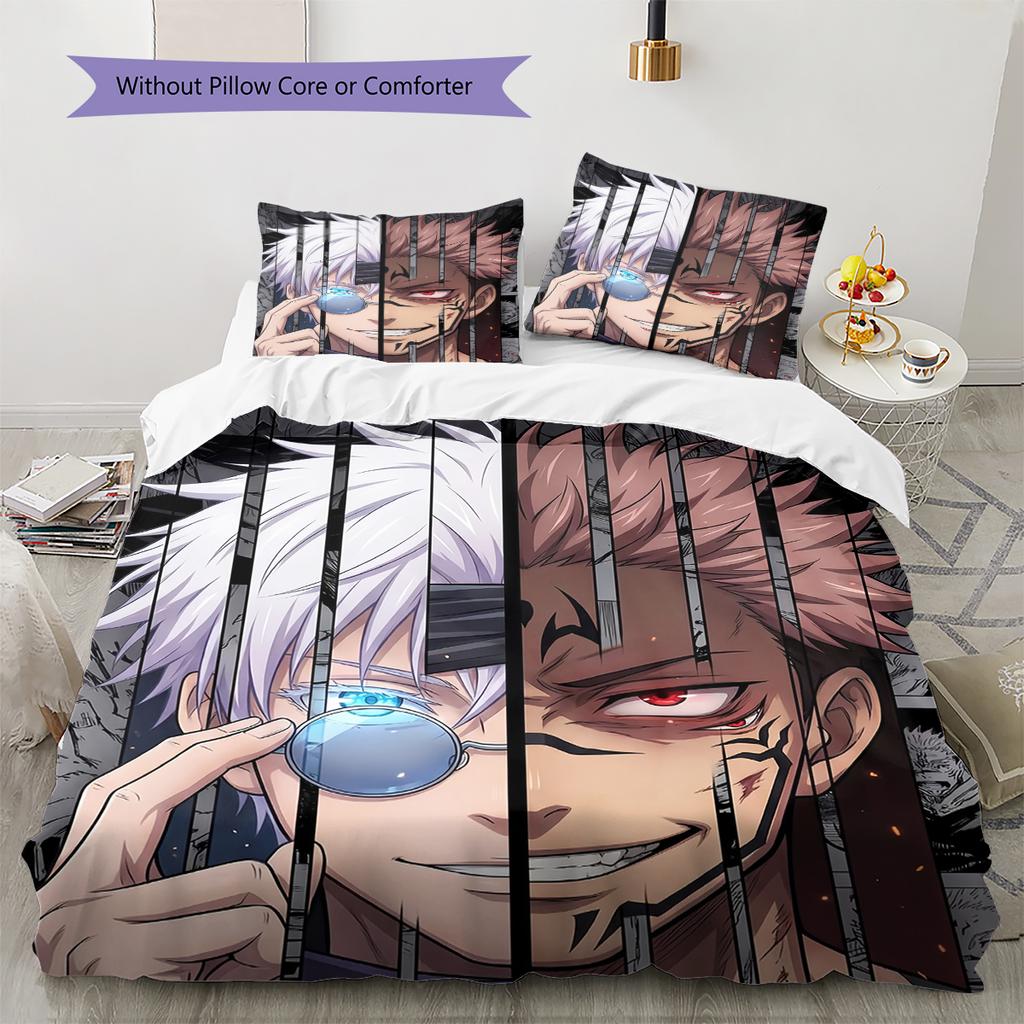 Satoru Gojo and Sukuna Pattern Bedding Quilt Set  Home Decoration  Gift (1 * duvet cover + 2 * pillowcase  without core)