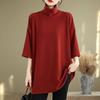 Women's Plus Size Retro High Neck Short Sleeve T-shirt, Autumn 2025, Loose & Slimming Outerwear, Regular Shoulder Base Layer.