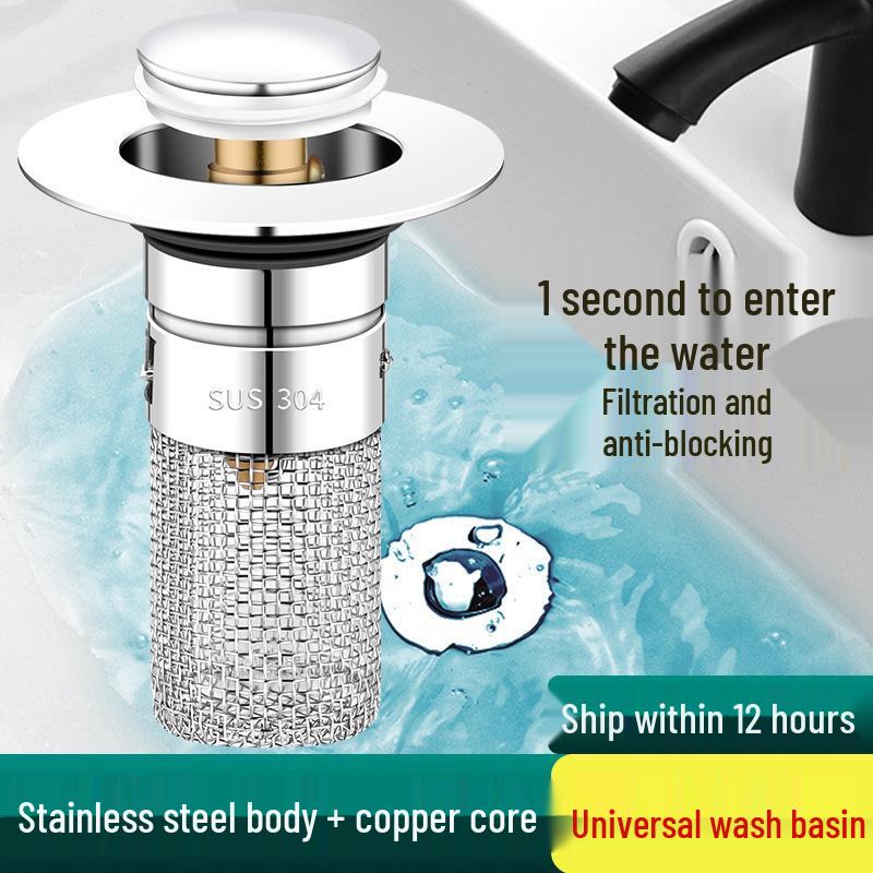 Universal 304 Steel Pop-Up Drain Filter: Anti-Insect, Anti-Odor, Anti-Clog Basin Mesh