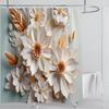 3D Floral Shower Curtain Set Orange Flower Design Fabric Bathroom Decor Waterproof Washable Shower Curtain Set with Hooks