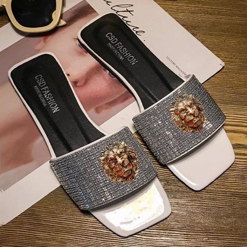 Fashion Sandalias de mujer Summer Couple slippers  Designer Casual beach sandals Rhinestone Luxury slippers T3