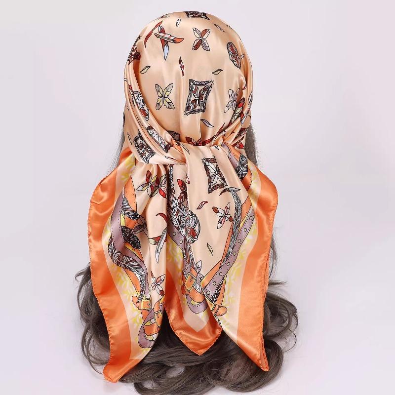 New 90 * CM Satin Square Scarf, Women's Headscarf, Scarf CO Contrasting Color Shawl Striped Simple Model
