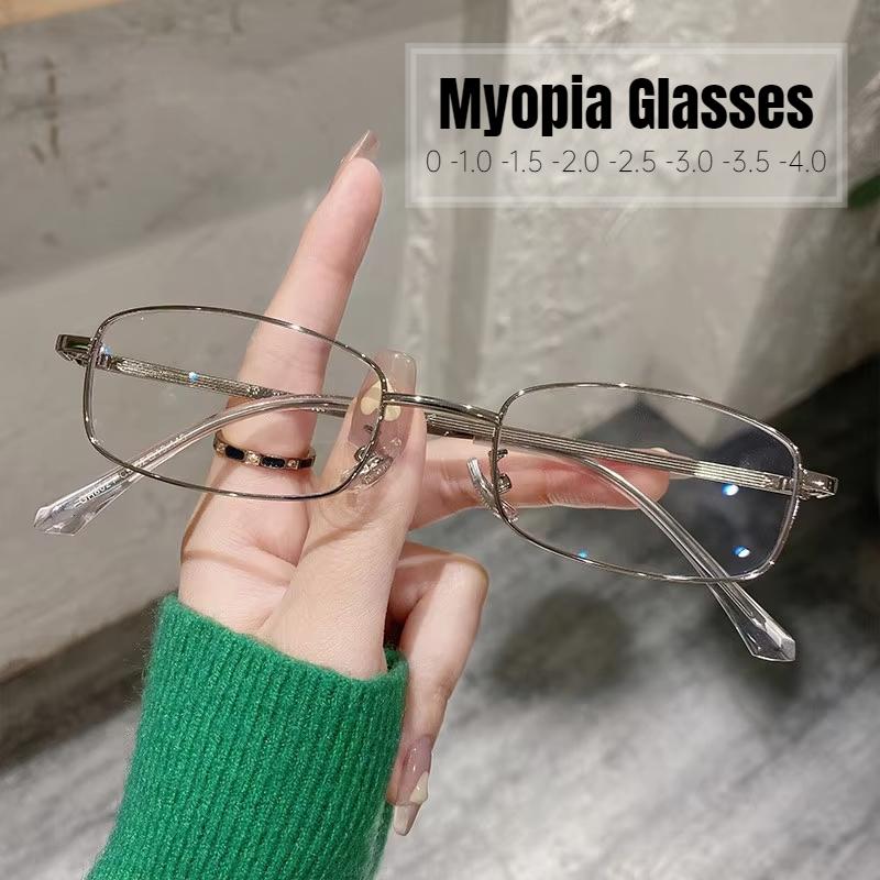 Vintage Metal Square Frame Myopia Glasses for Women Men Unisex Blue Light Blocking Computer Glasses Fashion Eyewear -1.0 To -4.0