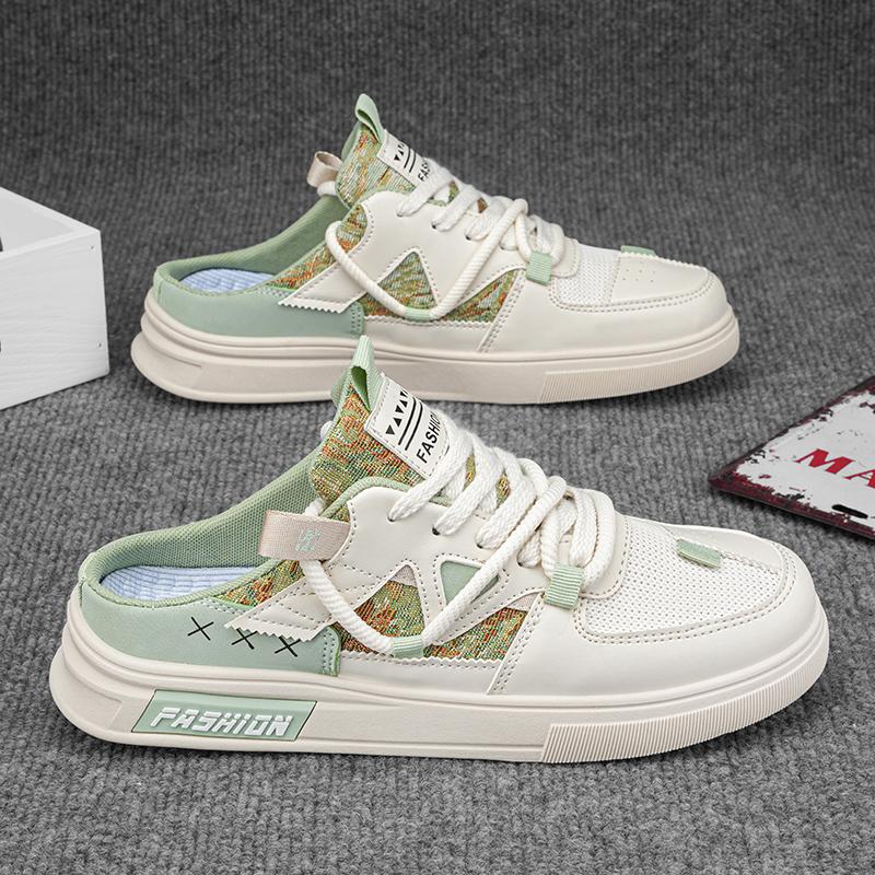 Summer Half Shoes For Men Semi-Drag Casual Board Shoes Men's Loafers Slippers Mules Sandals Slip-On Flats Backless Driving Shoes