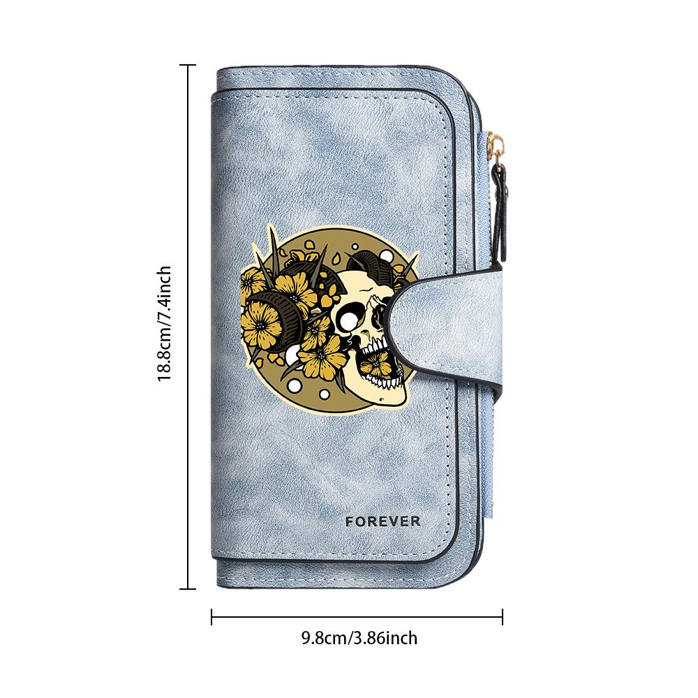 Gothic Skull Floral Printed Long Wallet