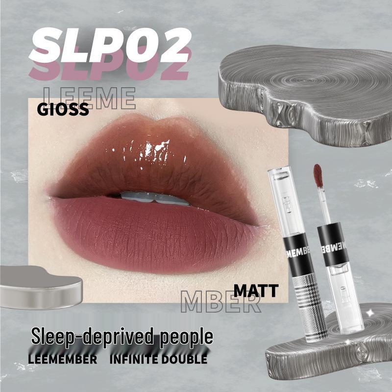 LEEMEMBER Limon Double-Ended Matte & Water Gloss Lip Set with Primer and Nude Lipstick.