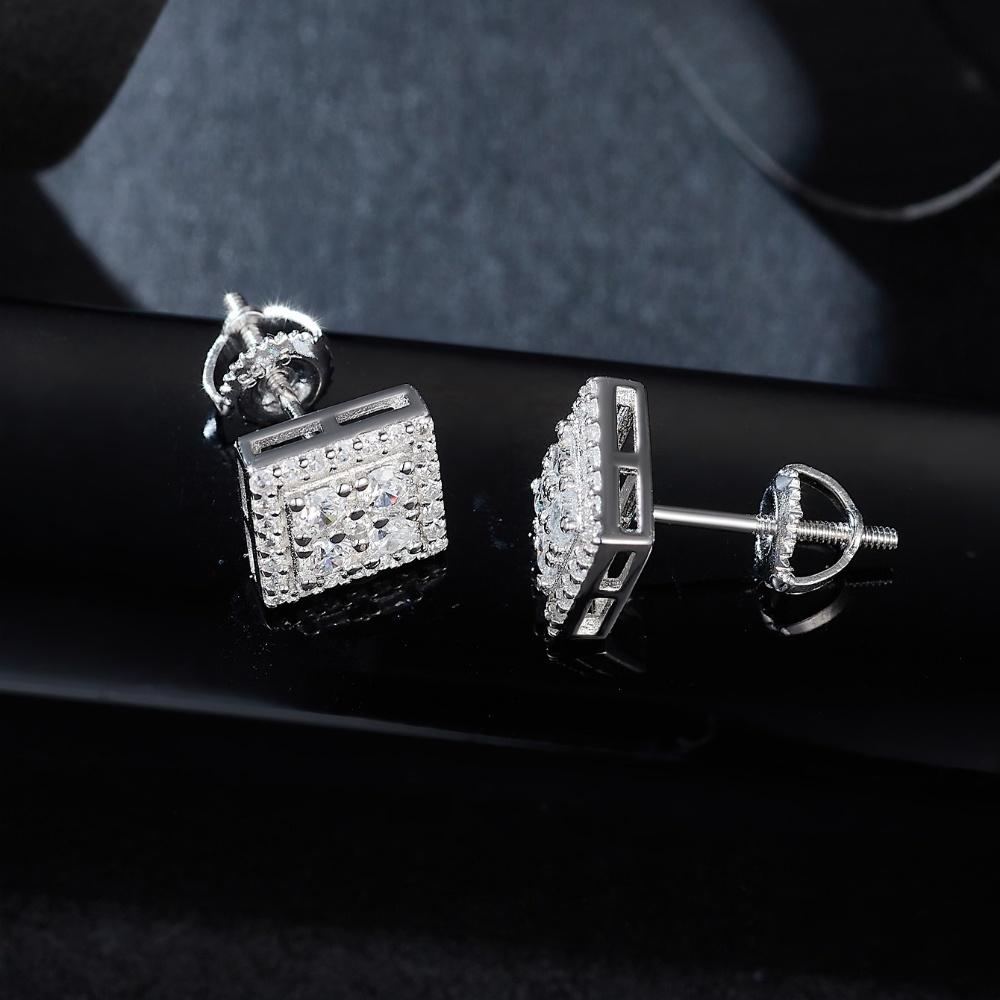 Moissanit Prawdziwe Męskie Prawdziwe Srebro Próby 925 Iced Hip Hop Kwadratowe Kolczyki