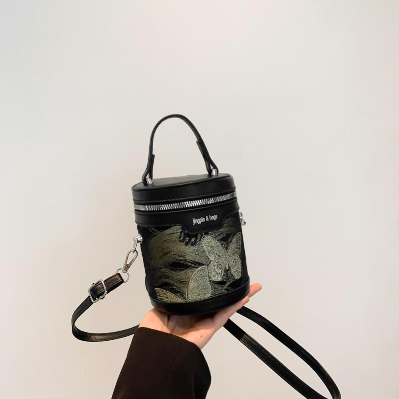 Elegant And Versatile Embroidered Bucket Bag For Women In Black Gold Blue Pink Black Gold