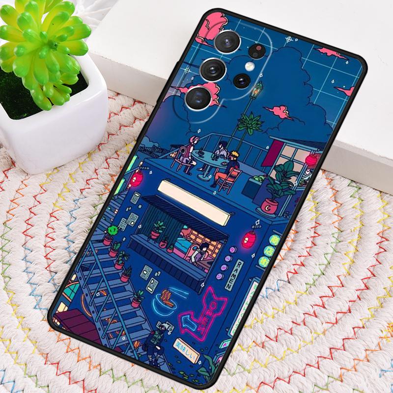 Neon Village Bathhouse Night Silicone Phone Case For Samsung Galaxy note 10 pro S26 S25 S24 S23 S22 S21 Plus S25Ultra Capa Cover