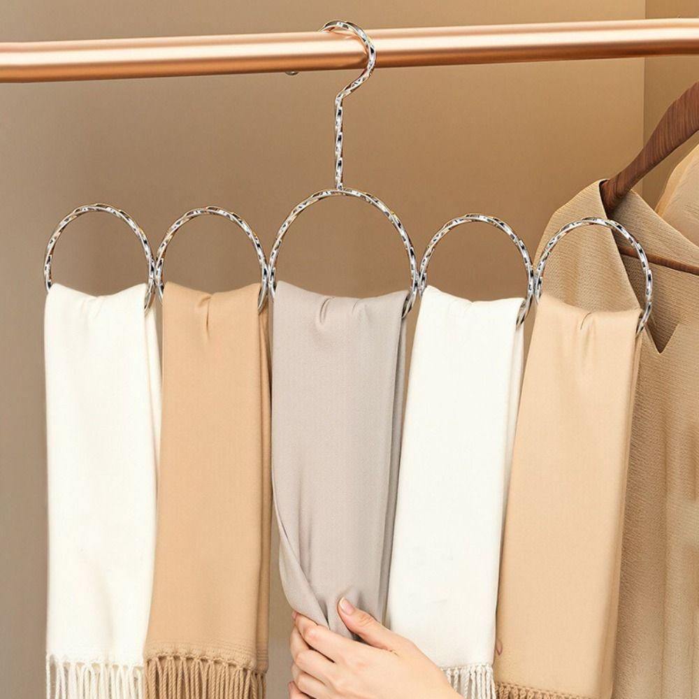 Förvaring Hög Manganstål Halsduksgalge Hakar Fri 5-ögla Design Garderobsförvaring Hållare Över Stång Stångorganisatör Förvaringslösning