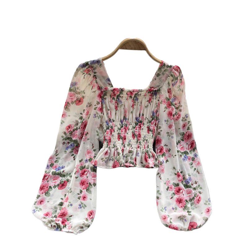 Women's 2026 Chiffon Puff Sleeve Lace Top