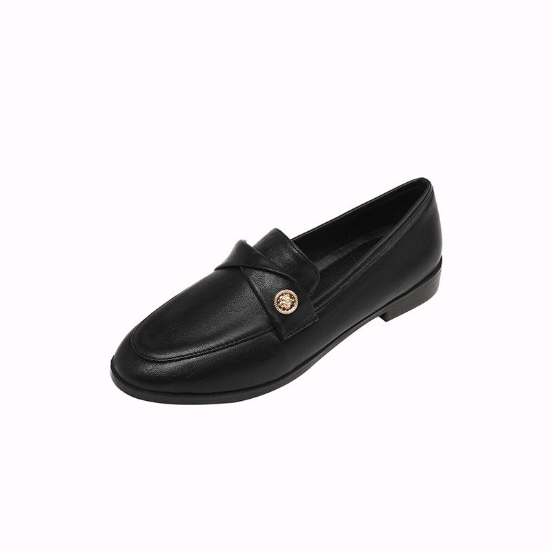 Black small leather shoes women's style autumn new versatile flat single shoes large size shoes