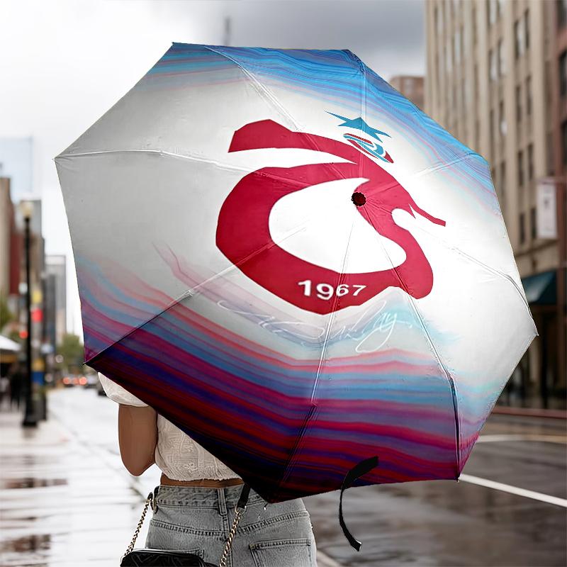 Turkish Football Club Emblem Automatic Folding Umbrella - 8-Rib Travel Umbrella with Auto Portable Case, Ideal Gift for Birthdays