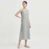 [Shop  ] Women S SleeveleSS Round Side Ribbon Shirred Plain Midi dreSS Naru Wdr 21180 Gray
