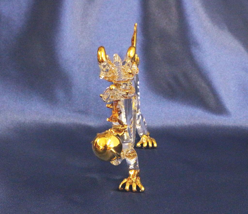 Fourcato Handmade Glass "Emperor Dragon" with Golden Orb, Large X 3 Pieces
