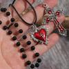 Zestaw 3 szt. Amulet Goth Czerwona Glazura Kapiąca Pusta Krzyż w Kształcie Serca Wielowarstwowy Składany Naszyjnik do Noszenia dla Kobiet Zestawy Biżuterii