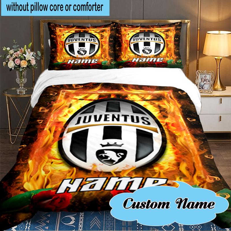 Custom Name Juventus Sportive Bedding Set 3pcs, Bedding Set Including 1pc Duvet Cover And 2pcs Pillowcases for Bedroom, Dormitory Gift