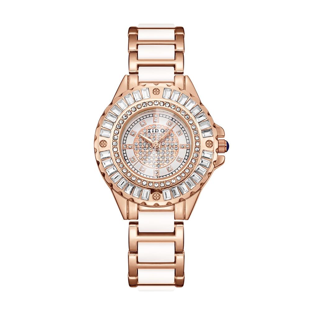 Imitation Ceramic Quartz Watch for Women Minimalist Rhinestone Dial Wristwatch