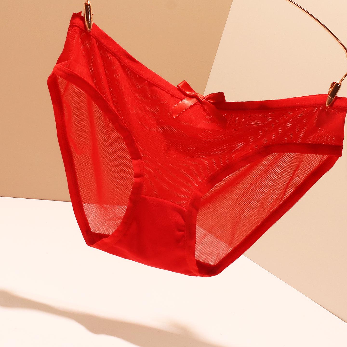 

Ультратонкі безшовні трусики з мереживом та бантиком для жінок - Прозорі, шовковисті, спокусливого трикутного дизайну XL червоний