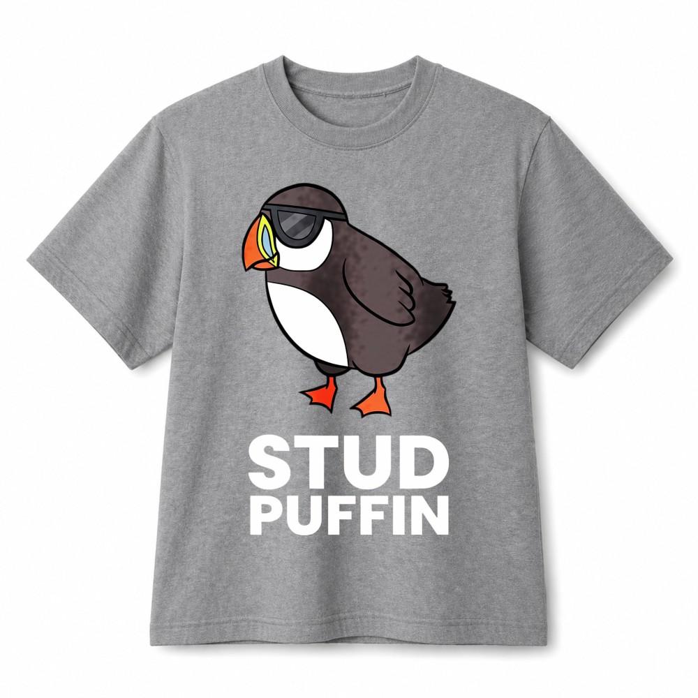 Unisex Funny Stud Puffin Graphic Cotton T‑shirt Casual Daily Wear Animal Lover