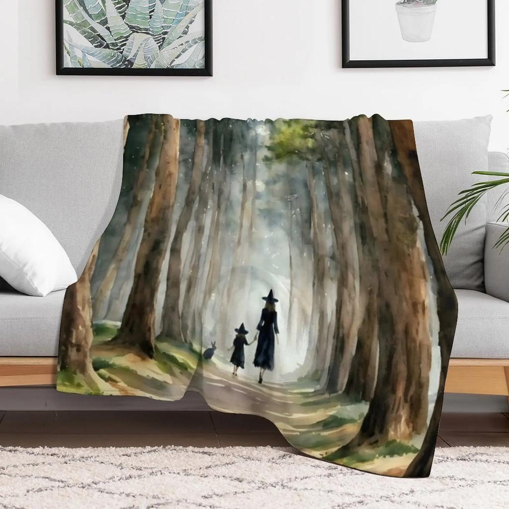 Daughter Witchy Art Print of Mother and Child Witch Witches Pagan Parents Throw Blanket Gift for boyfriend soft