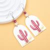 Tropical Retro 3D Print Color Block Arched Cactus Earrings for Women